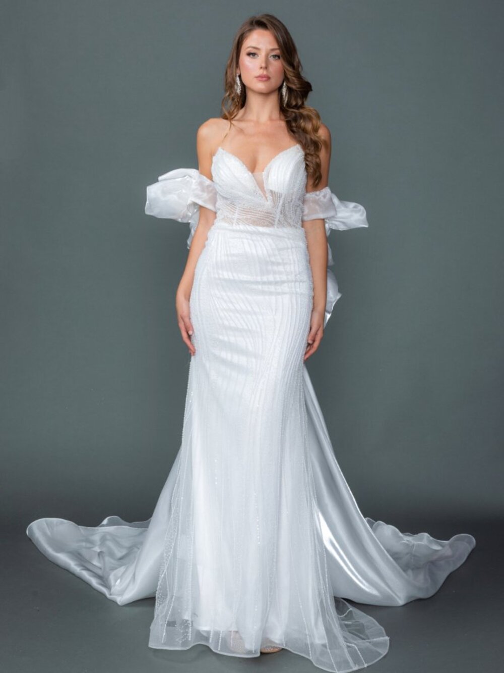 NEW OFF-WHITE Evening Gown Floor Length Formal Elegant Stunning 328 - Picture 2 of 5